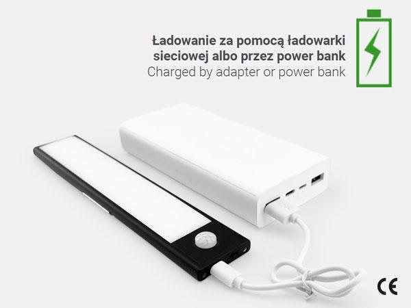 Oprawa meblowa LED do szaf, 200mm, 4000K, light sensor + pir, ładowanie 750