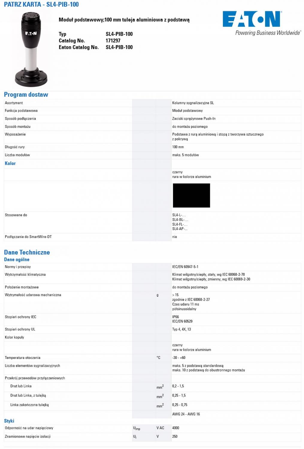 EATON Moduł SL4-PIB-100 podstawa 100mm do SL4 - zaciski sprężynowe