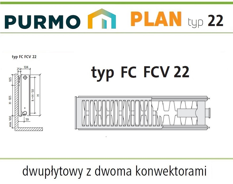 PURMO PLAN PŁASKI FCV22 600x1100 V 22 DOLNY Prawy