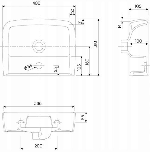 Umywalka GEBERIT Rekord meblowa z otworem z przelewem 400 x 310 mm biała