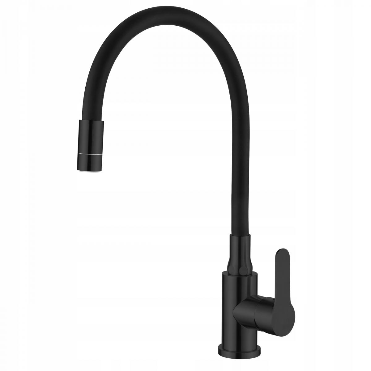 INVENA BATERIA ZLEWOZMYW KSANTI INOX Z RUCHOMĄ 2F WYLEWKĄ CZARNA
