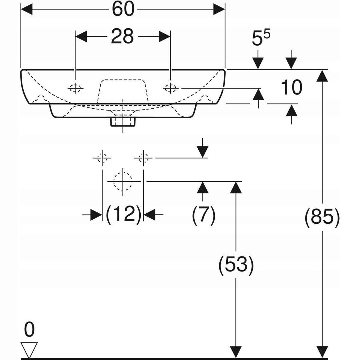 Umywalka Smyle, B60 cm, H16.5 cm, T48 cm, z przelewem, z otworem na baterię