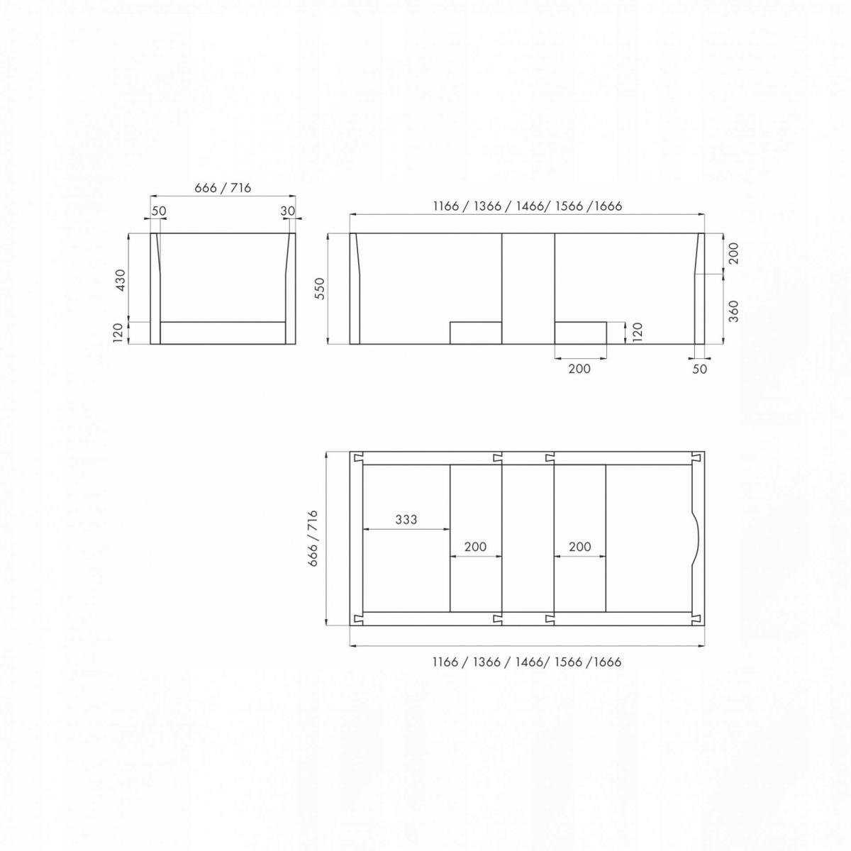 Nośnik do wanien prostokątnych 1.029-LED Stabilsound LED 140-170x75x61cm