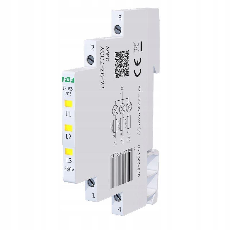 Lampka kontrolna zasilania z zabezpieczeniem LK-BZ-703Y 1/3S 3X230V 3xLED Ż