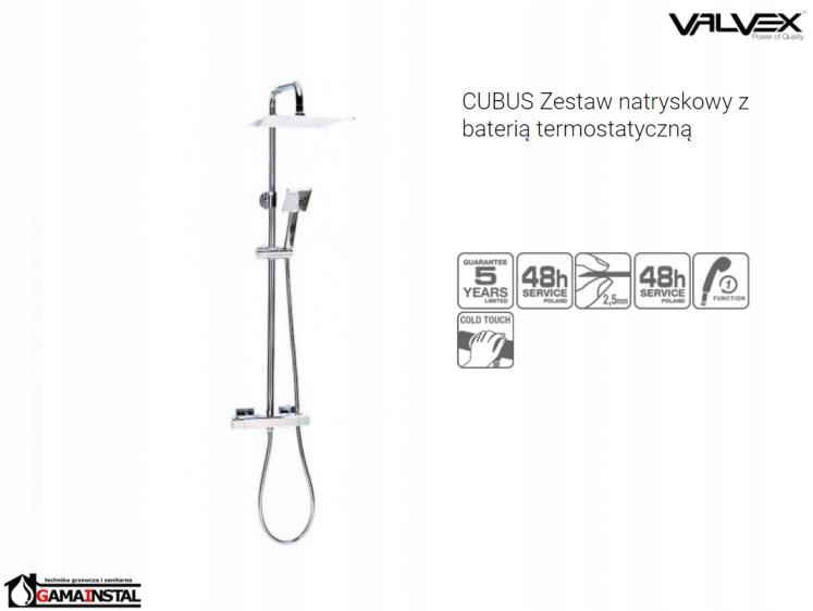 VALVEX Zestaw prysznicowy Cubus z baterią termostatyczną Estill Square Plus