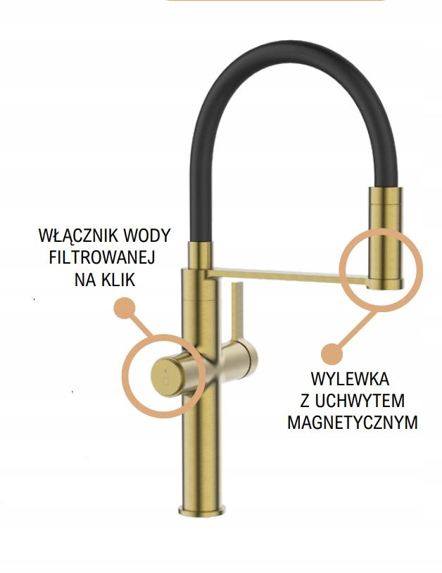 INVENA BATERIA ZLEWOZMYWAKOWA Z FILTREM PERISA TREND ZŁOTO SZCZOTKOWANA