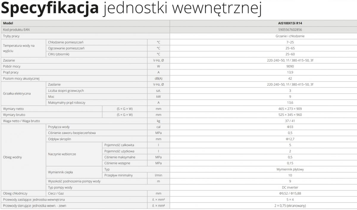 Pompa ciepła powietrzna AIRMI SPLIT AIS100X13i R14 jednostka wewnętrzna