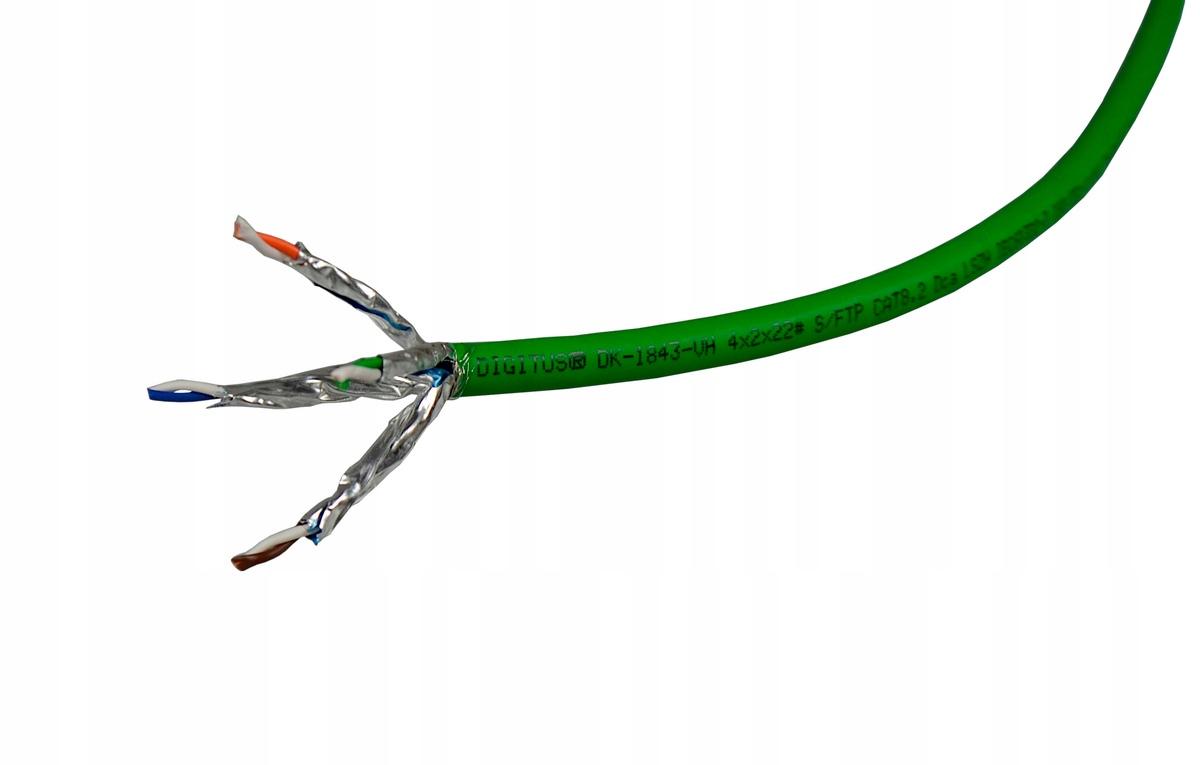 Kabel instalacyjny DIGITUS kat.8.2, S/FTP, Dca, AW G 22/1, LSOH, 500m, ziel
