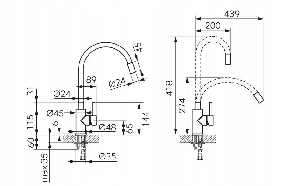 FERRO Bateria zlewozmywakowa ZUMBA NERO z elastyczną czarną wylewką, czarna