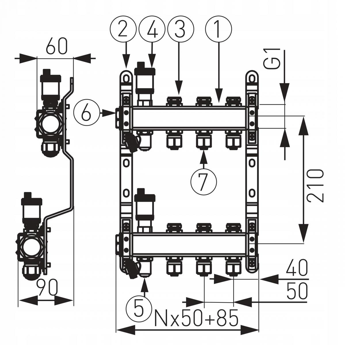 Rozdzielacz 3-ob FERRO RED INOX STANDARD PEX 48h