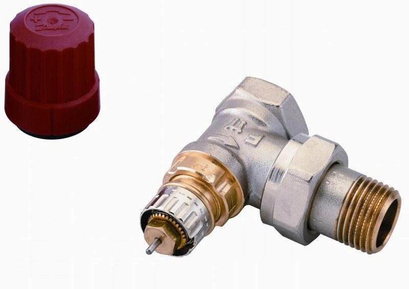 Zawór termostatyczny RA-N 15 kątowy, z nastawą wstępną.