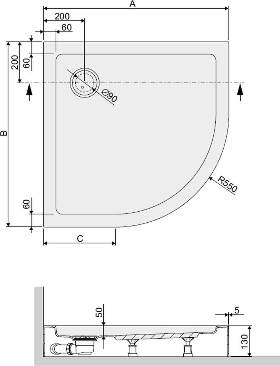 Brodzik akrylowy półokrągły zabudowany SANPLAST Free Line BPza/FREE 90x90x5