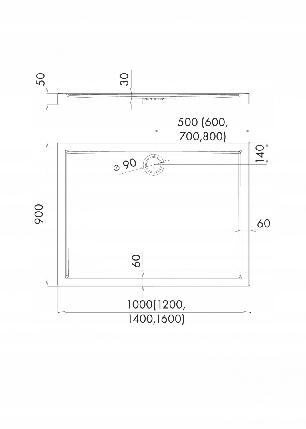 Brodzik kompozytowy Stabilsound Plus 90x120x5 / 3 cm prostokątny Corrina
