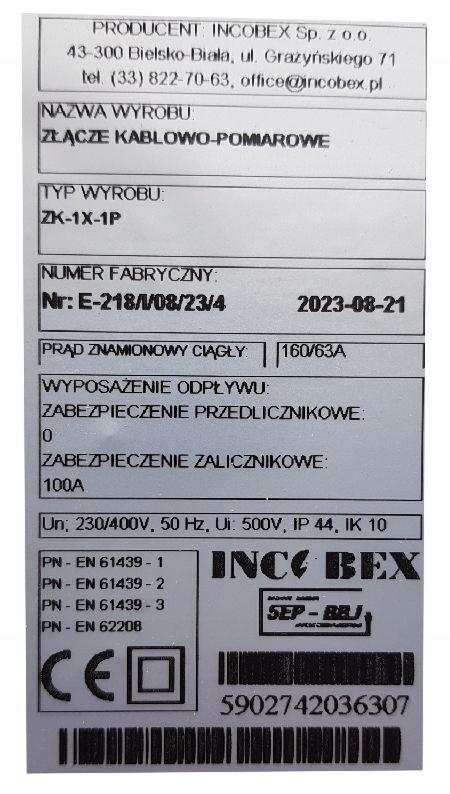 INCOBEX Złącze kablowo-pomiarowe ZK-1x-1P