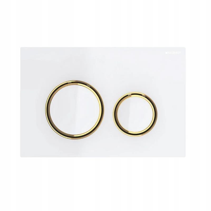 Przycisk spłukujący Sigma21, przedni, szkło białe, pierścienie: mosiądz