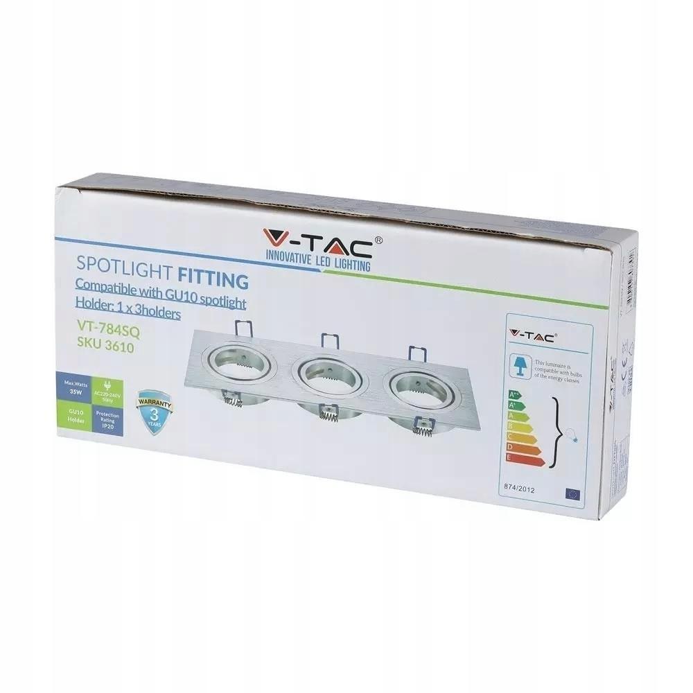 V-TAC Oprawa puntkowa VT-784 3xGU10 kwadratowa polerowane aluminium