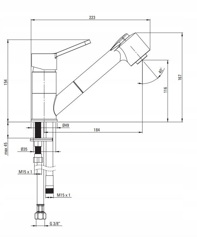 DEANTE Bateria kuchenna Narcyz z wyciąganą wylewką, chrom