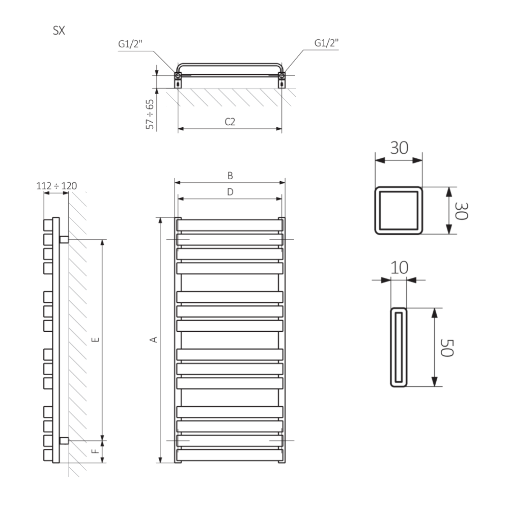 Grzejnik łazienkowy TERMA WARP T BOLD 1695x500 SX 48h