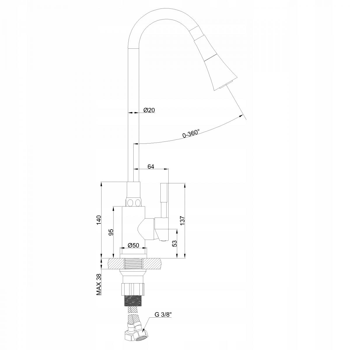 INVENA BATERIA ZLEWOZMYWAKOWA GABI Z RUCHOMĄ 2F WYLEWKĄ, INOX / CZARNA