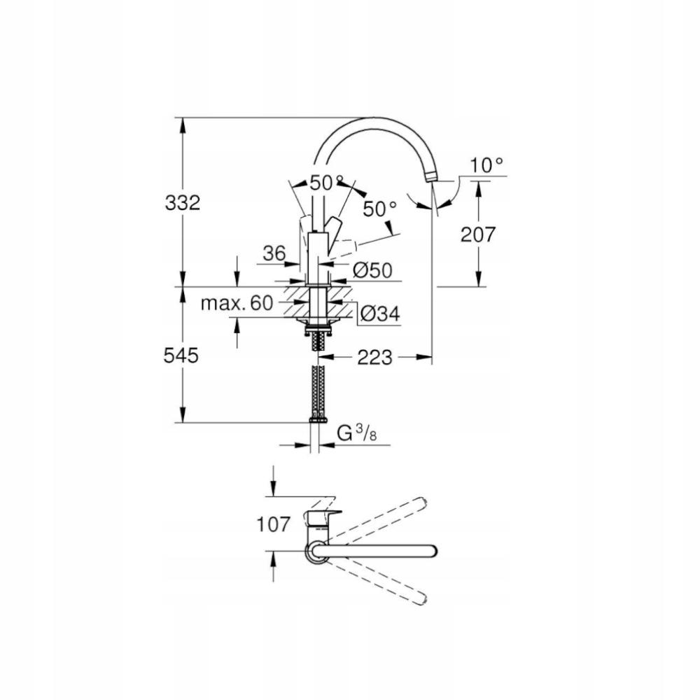 GROHE Bateria zlewozmywakowa BauLoop jednouchwytowa chrom 31368001 48h