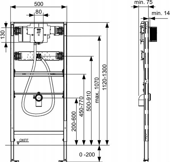 Stelaż do pisuaru U2 podtynkowy TECE TECEprofil 500 x 150 x 1120 mm