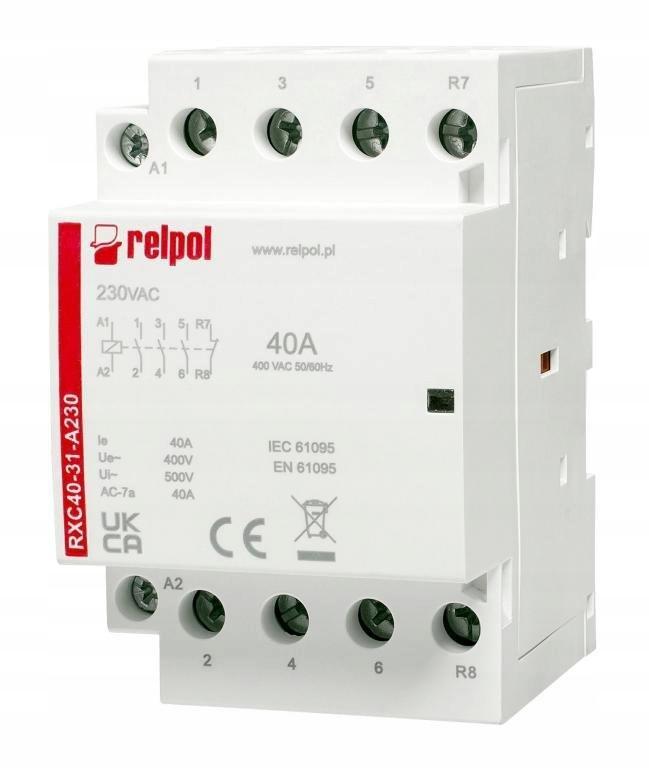 RELPOL Stycznik instalacyjny 3NO + 1NC, 40A, 230 VAC RXC40-31-A230