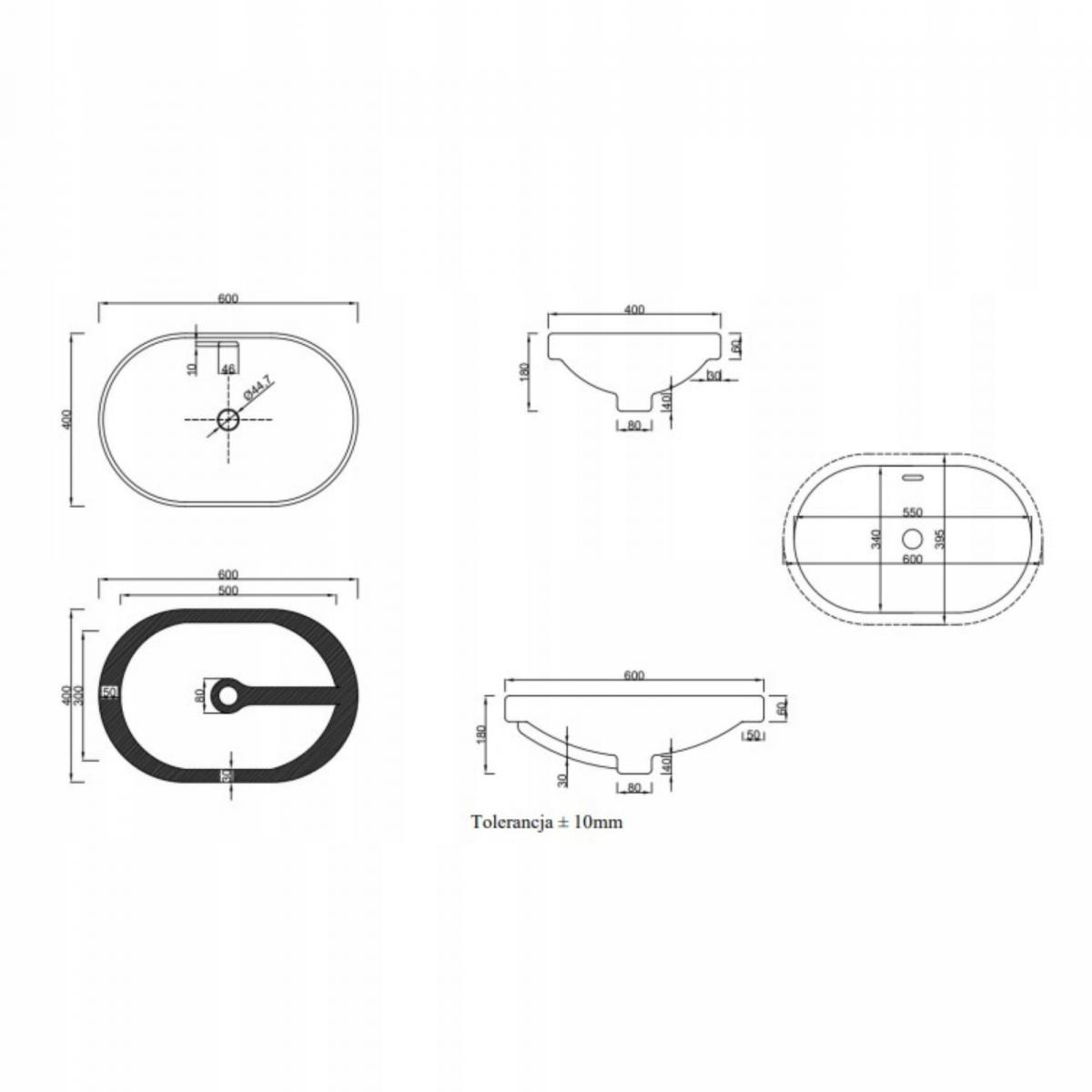 INVENA UMYWALKA WPUSZCZANA W BLAT EGINA 60 CM OWALNA