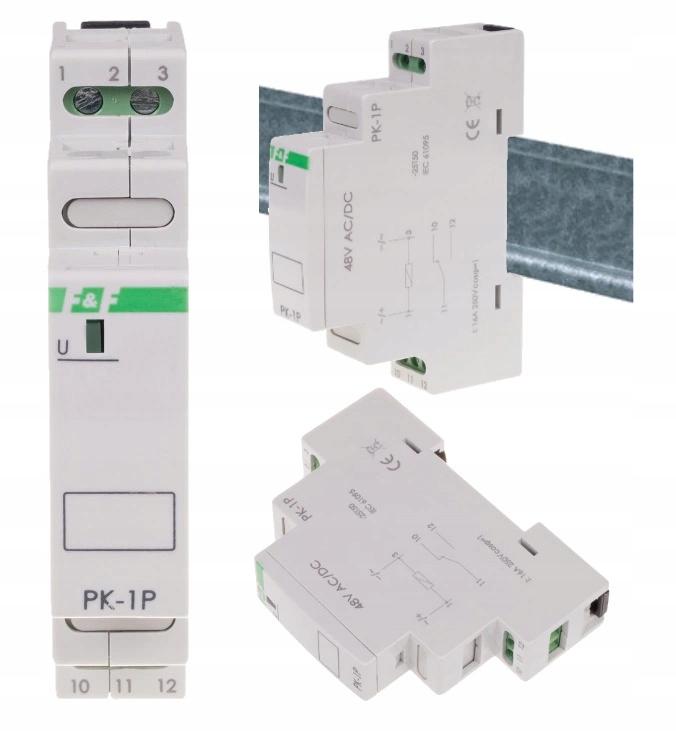 Przekaźnik elektromagnetyczny PK-1P 48 V Un=48V AC/DC Io<16A montaż na szyn