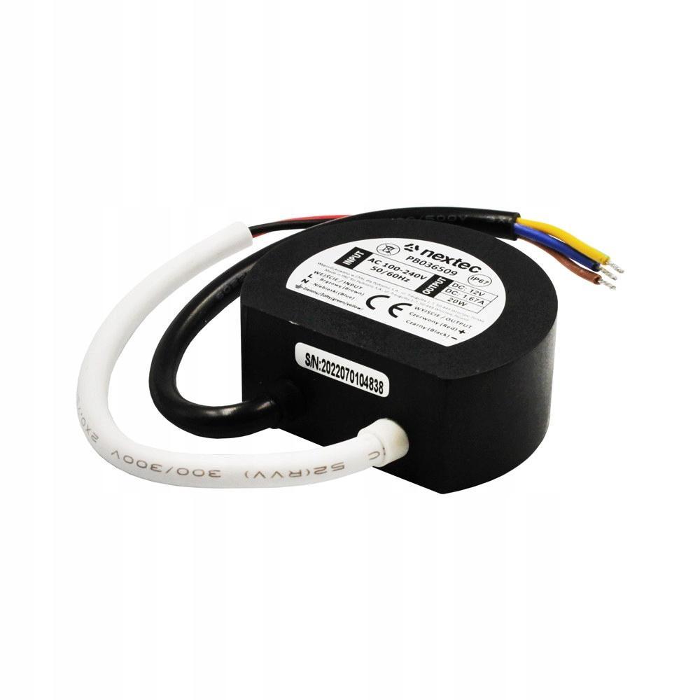 NEXTEC Zasilacz LED montażowy OVAL / IP67 / 12V / 1,67A / 20W