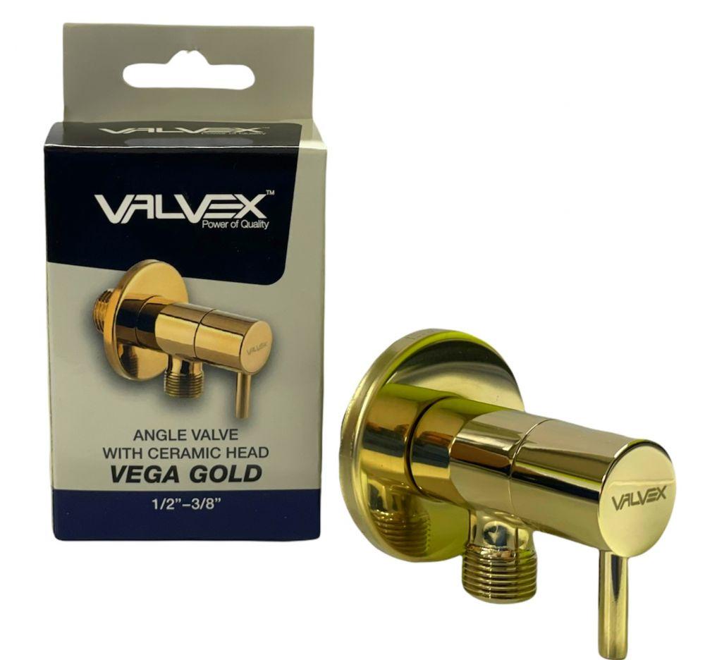 VALVEX Zawór kątowy Vega Gold złoty z głowicą ceramiczną 1 / 2-3 / 8