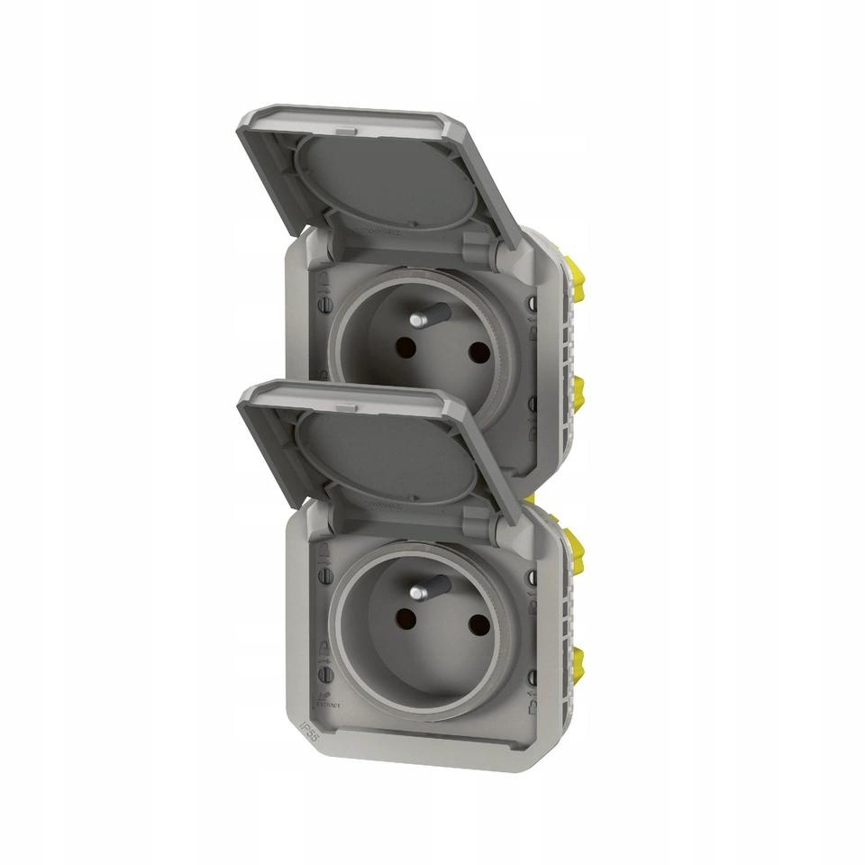 Gniazdo podwójne z uziemieniem 2x2P+Z, pioNOWE, mechanizm 16A-250 V~- szare