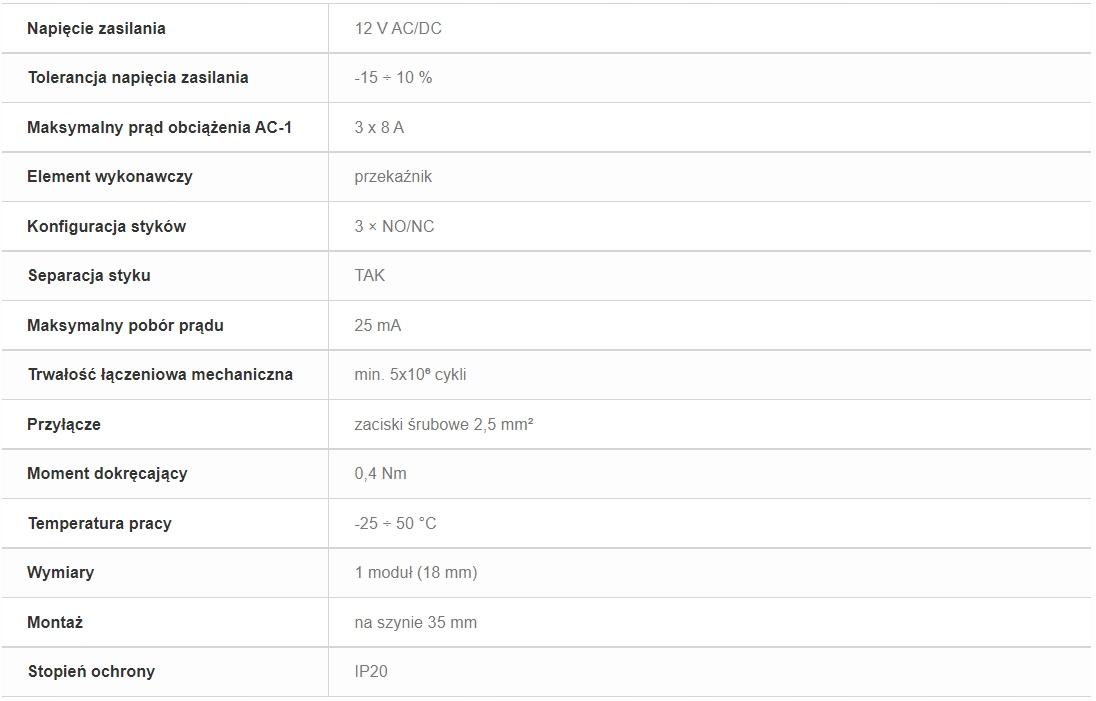 F&F Przekaźnik elektromagnetyczny PK-3P 12V AC/DC, styk: 3P I=3x8A, 1 moduł
