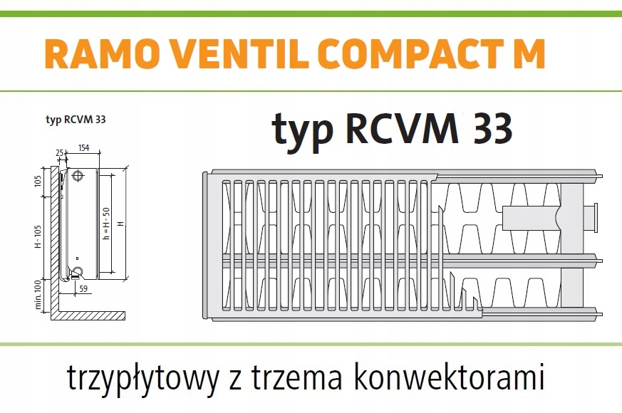 PURMO RAMO RCVM33 500x1600 CVM 33 Środkowy GRAFIT