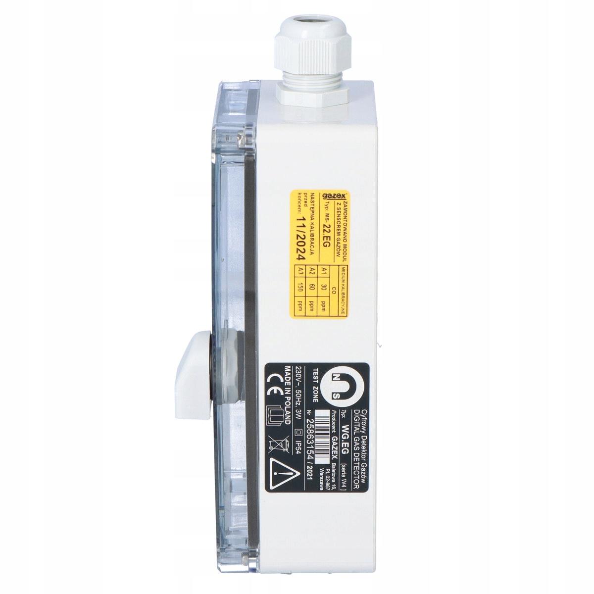 Detektor tlenku węgla WG-22 230V CO, 30/60/150ppm (s15), sensor p-p, zasila