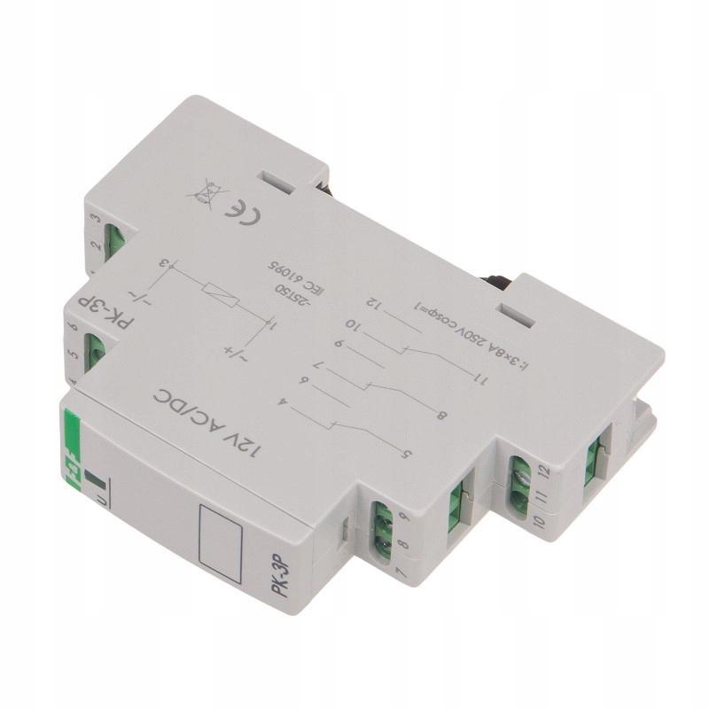 F&F Przekaźnik elektromagnetyczny PK-3P 12V AC/DC, styk: 3P I=3x8A, 1 moduł