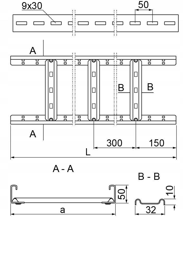 BAKS Drabinka DKP600H50/3 N, grubość blachy 1,5mm