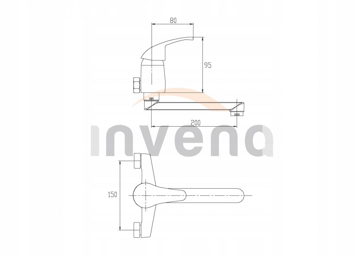 Bateria umywalkowo - zlewozmywakowa INVENA ścienna MITRIS długość 20cm   48h