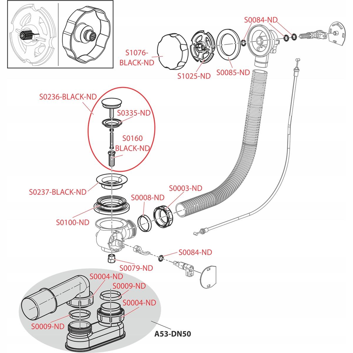 ALCADRAIN Syfon wannowy ALCA z korkiem automatycznym czarny-mat
