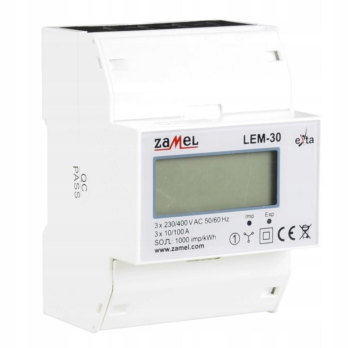 ZAMEL Licznik energii elektrycznej 3-fazowy LCD 100A, 4-mod LEM-30