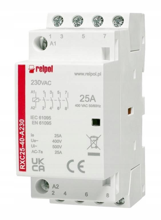 RELPOL Stycznik instalacyjny 4NO, 25A, 230 VAC RXC25-40-A230