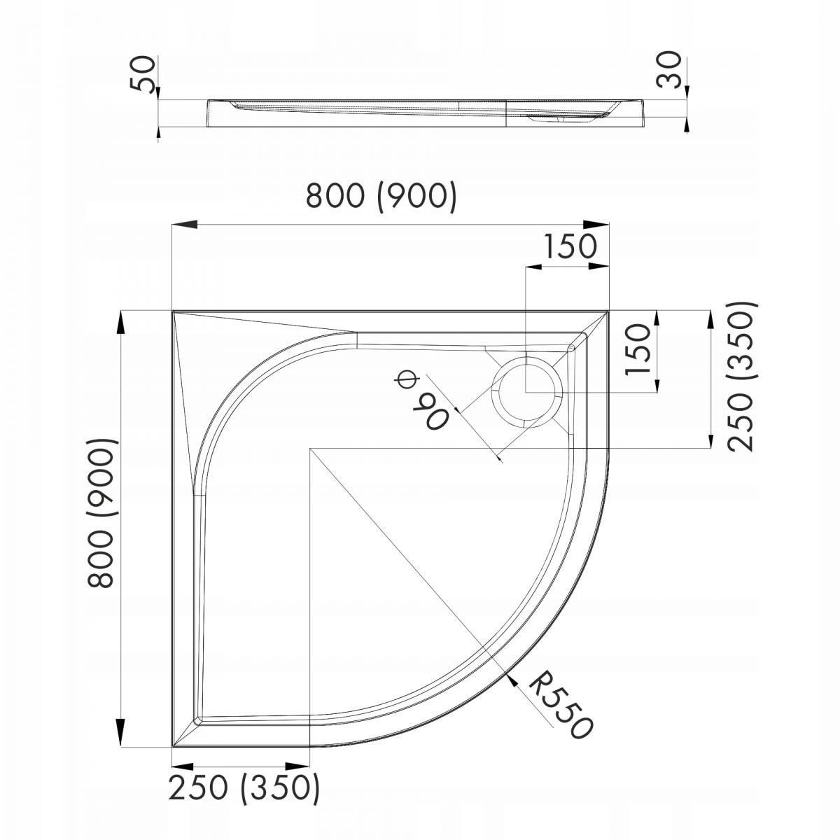 Brodzik kompozytowy 3.063 Stabilsound Plus 80x80x5 cm R55 Corrina, półokr