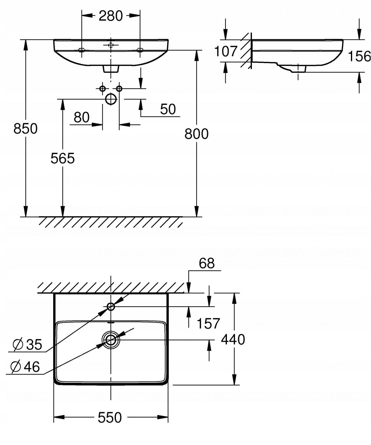 GROHE Umywalka wisząca 55 cm, z przelewem, Euro Ceramika