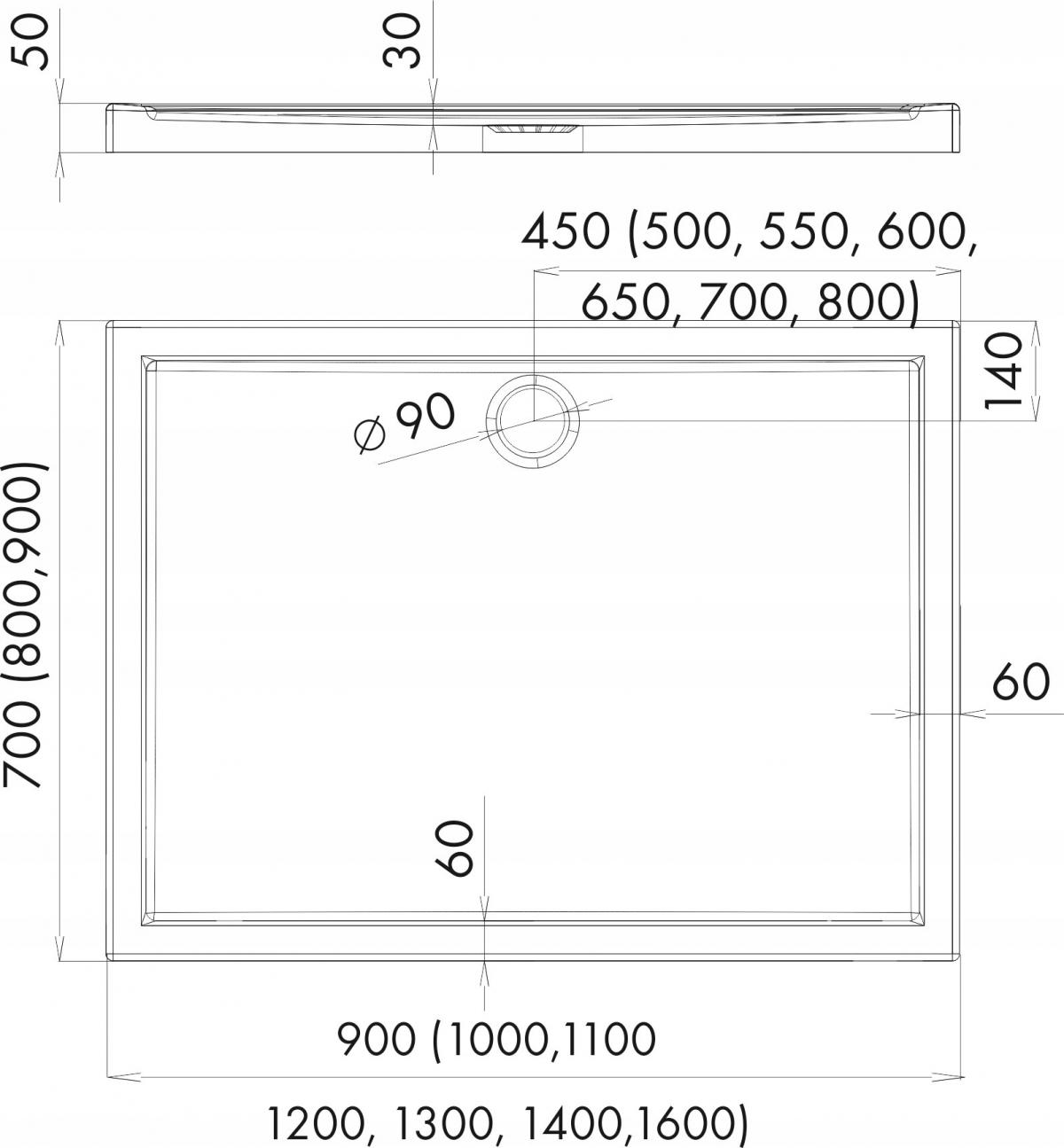 Brodzik akrylowy 3.269 Standard 80x120x5 cm Caspar, prostokątny odpływ na