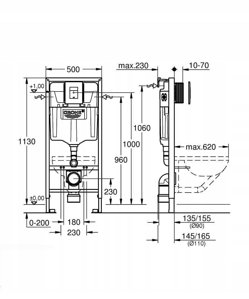 Zestaw podtynkowy WC Grohe RAPID SL 3 W 1 SET Stelaż przycisk kątowniki kpl