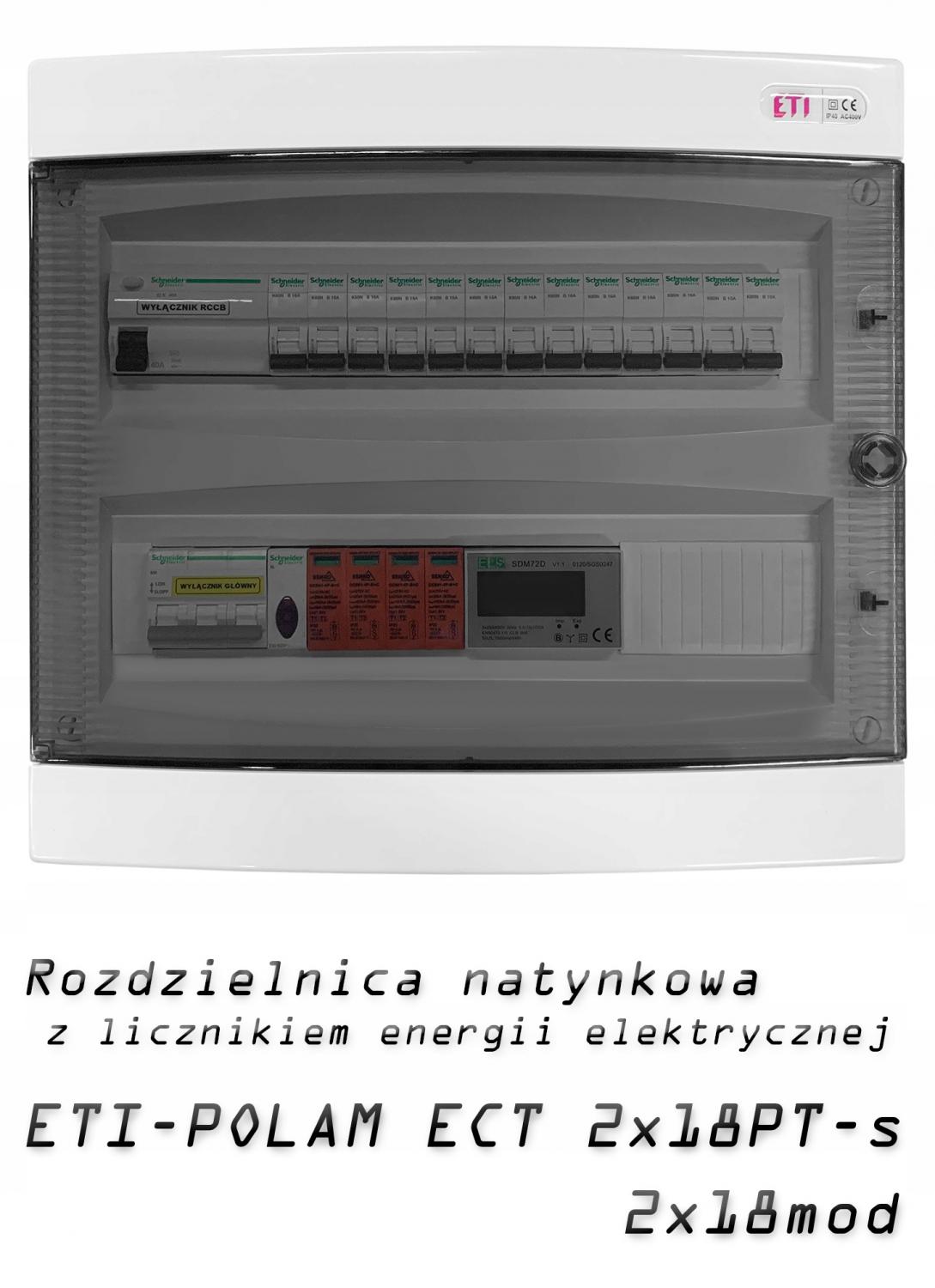 ETI Obudowa natynkowa 2 rzędy po 18 mod. drzwi transparentne ECT 2X18PT-S