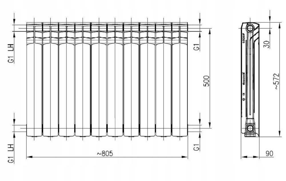 Grzejnik G 500 F 1120 W 805 x 573 x 90 mm