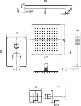 Zestaw prysznicowy Carre podtynkowy chrom