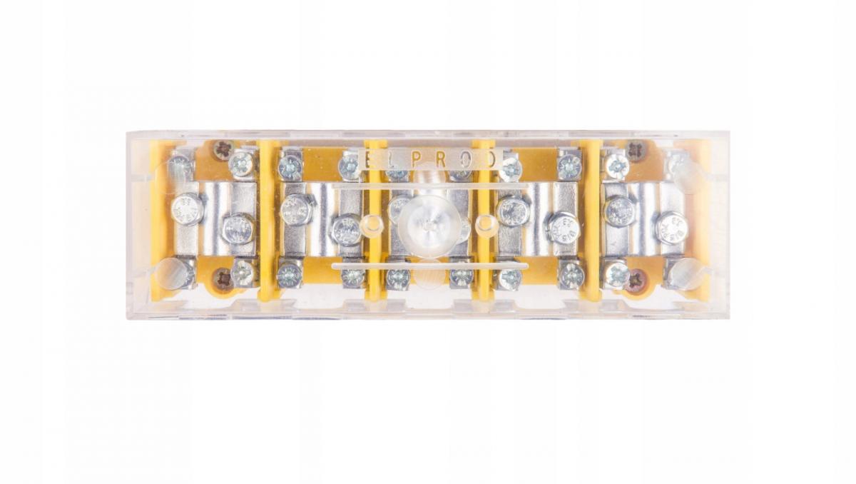 Odgałęźnik instalacyjny 5-segmentowy (zaciski5x25mm2 - 5x4x10mm2) na TS 35