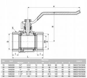 Kurek kulowy OMAX DN50-PN30-DSt (F/F) z dławikiem z dźwignią stalową (DSt)