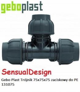 GEBO Trójnik zaciskowy PP 90st. 75x75x75 PN10, do rur PE, kolor czarny